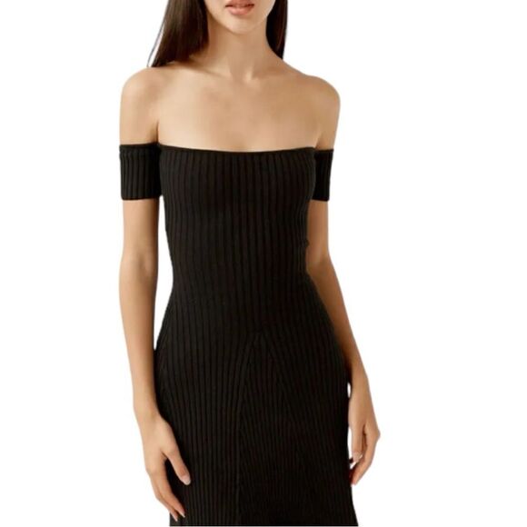 Sz 6 Anna Quan Black Valerie Off-Shoulder Knit Midi Dress - Picture 5 of 15